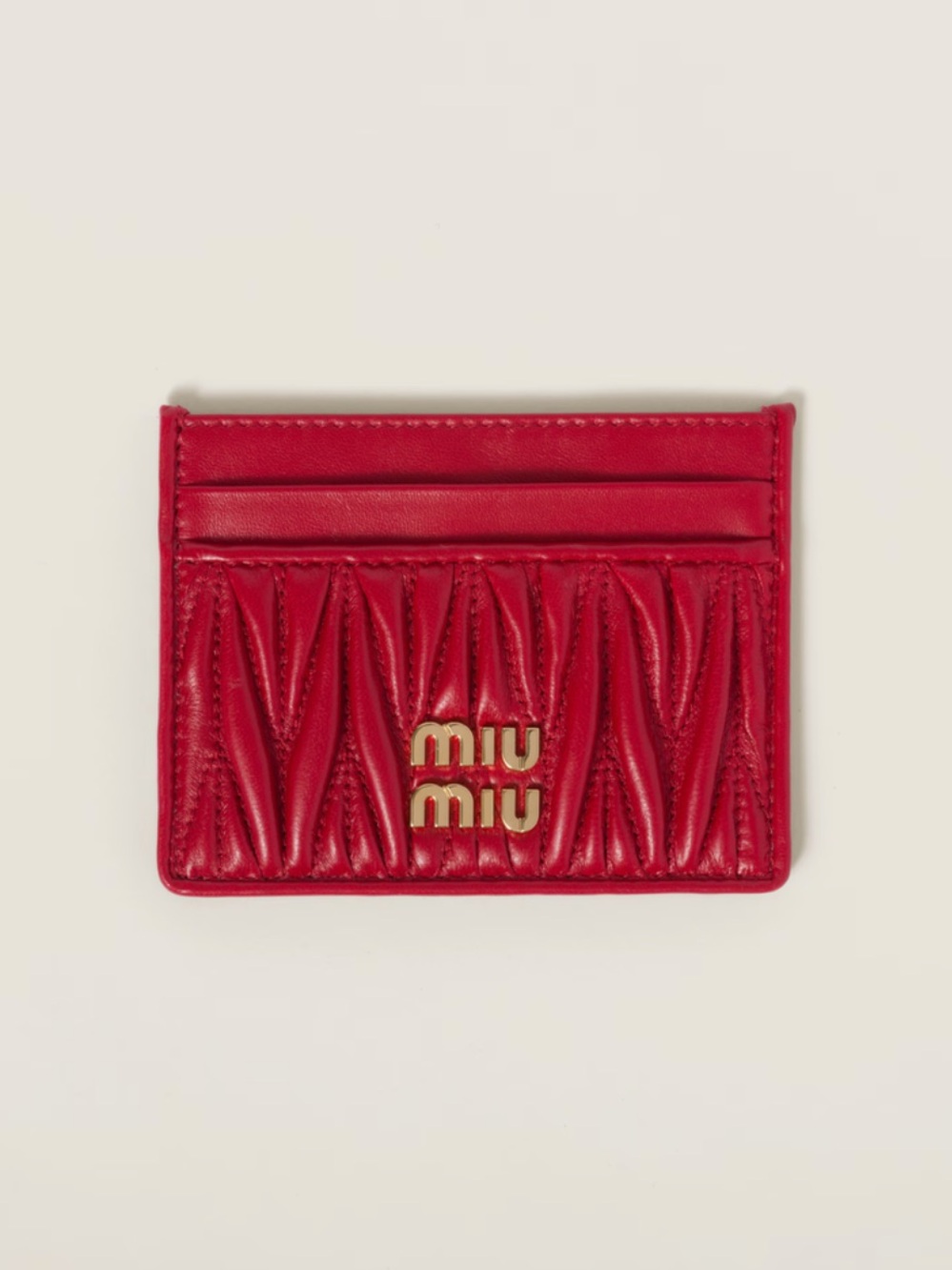 Miu Miu Red Matelassé Leather Card Holder with Gold